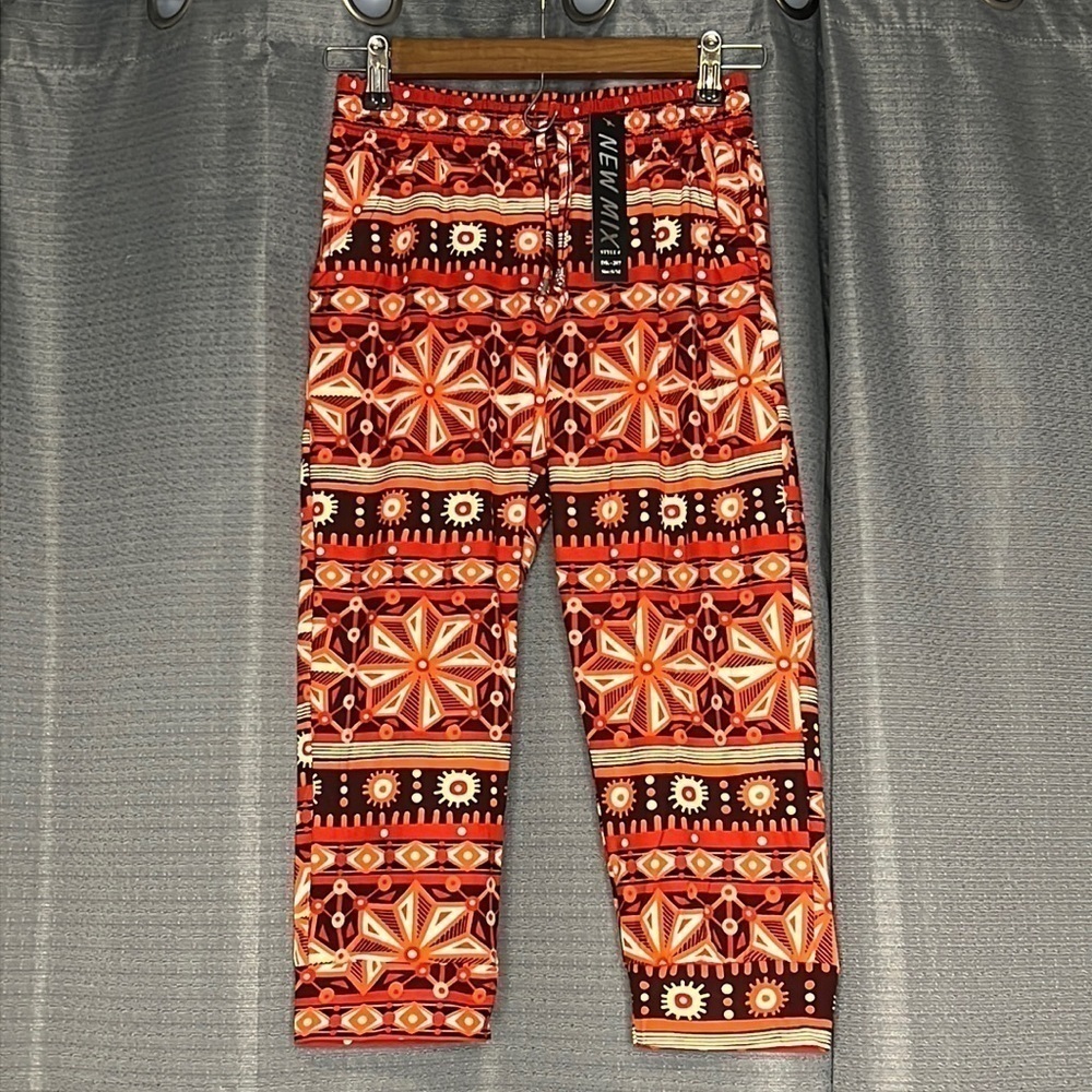 NEW MIX ORANGE PATTERN SMALL STRETCH CAPRI PANTS NEW WITH TAGS